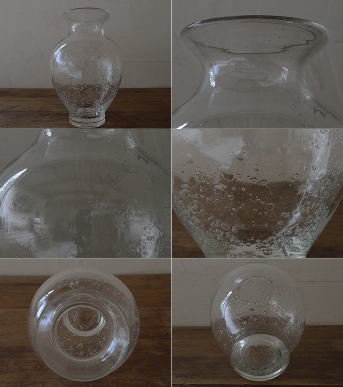 古い大きな気泡がある変形ガラス花入れ 【公式通販】