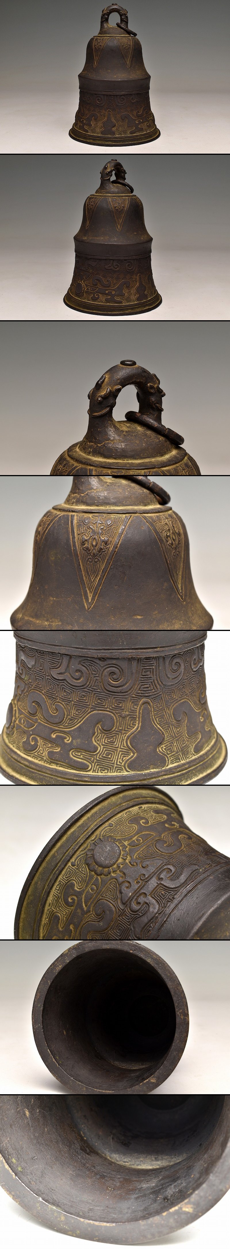 明代 竇朱家蔵清玩 古銅彫 塗金纏枝蓮八方鼎式老銅薰炉」旧銅器 置物