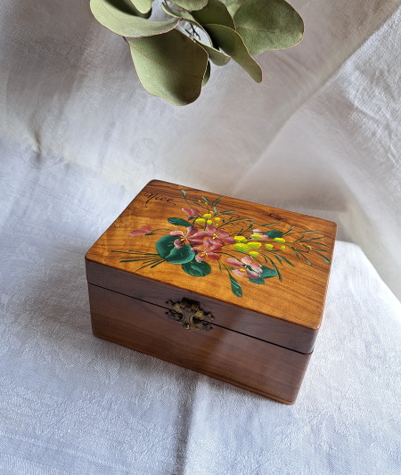 CH4815 モシュリンヌ スミレとミモザ柄 Nice ボックス * アンティーク