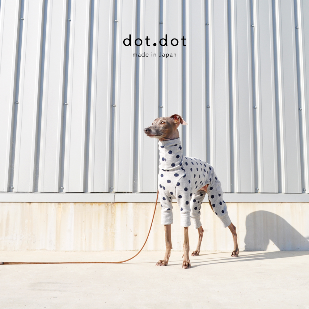 犬服｜dot.dot｜裏毛パイル水玉｜選べる4タイプ×3カラー（グレイ