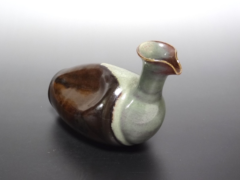 富山県 小杉焼 柿釉 酒器 鴨徳利 M R5357 小杉展示館