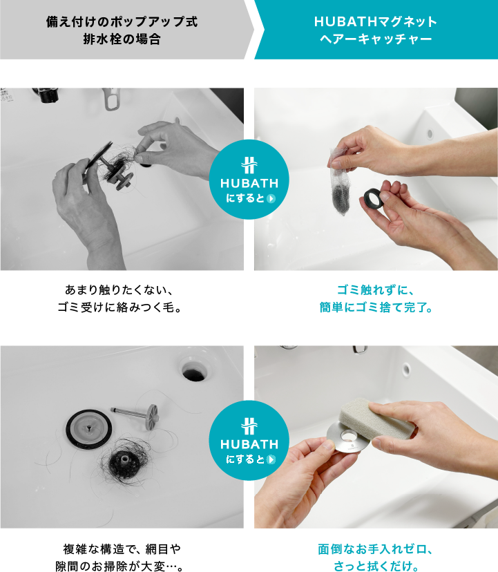 HUBATH | ヒューバス 洗面台マグネットヘアーキャッチャー｜浴室
