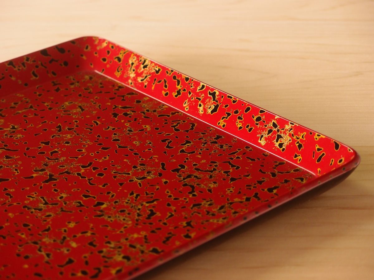 木製本漆塗 皿形長手盆 錦絵 会津塗 木製本漆塗 皿形長手盆 錦絵 会津塗