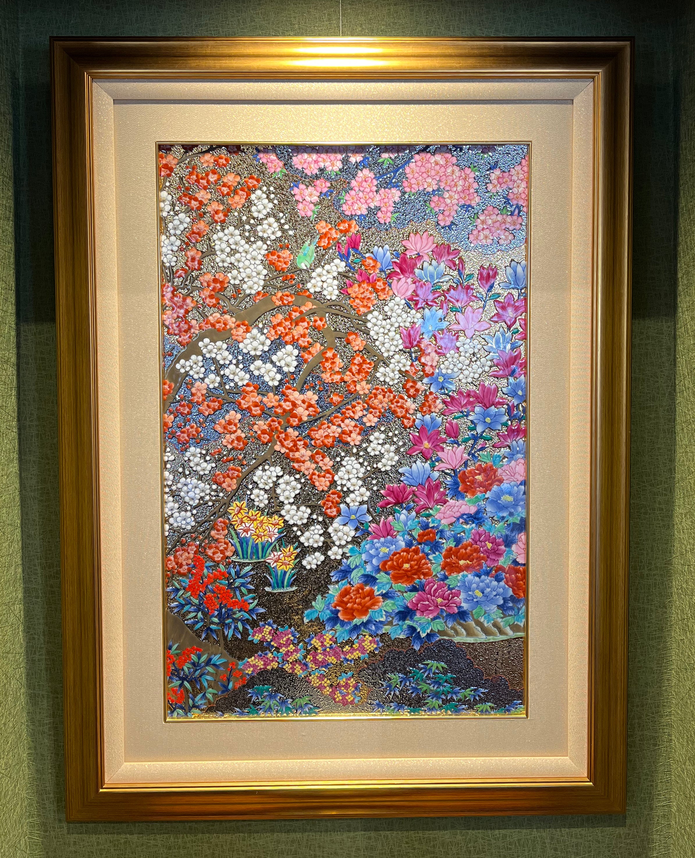 飾り 「陶額（三つ切り）金彩春爛漫図」 金龍窯 江口天童 有田焼