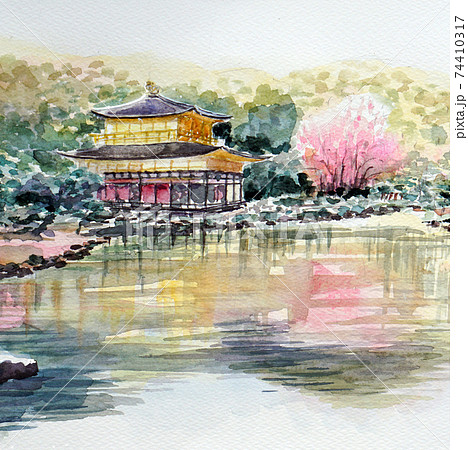 動画投稿中 F4 二条城 手描き水彩画 直筆原画 京都世界遺産 動画投稿