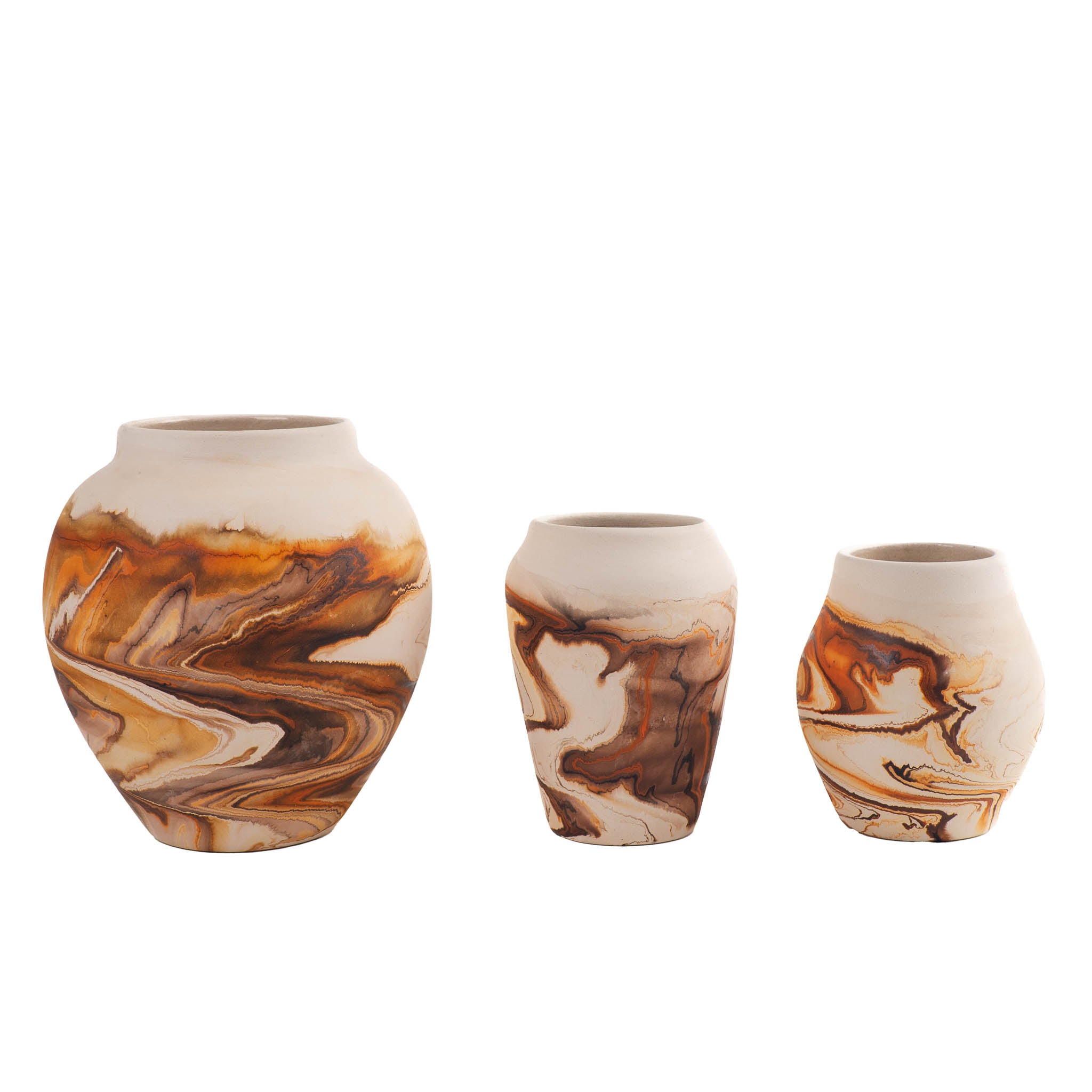 Vintage Nemadji Pottery Vase Set of 3 - Mid-Century Swirl Design