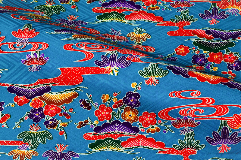 紅型（びんがた） 流水に松竹梅（山吹）柄の和柄生地通販なら都香庵