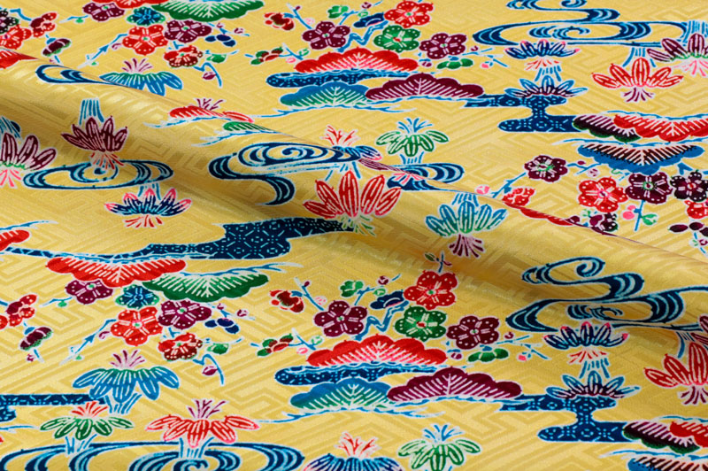 紅型（びんがた） 流水に松竹梅（山吹）柄の和柄生地通販なら都香庵