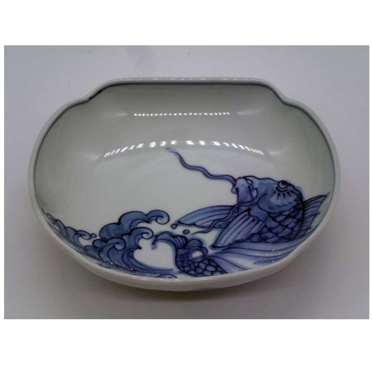 有田焼 呉須絵 波鯉 木甲皿