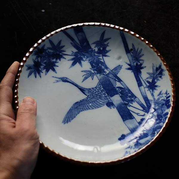 鳥鶴デザインの印籠大皿山徳窯 鳥鶴デザインの印籠大皿山徳窯