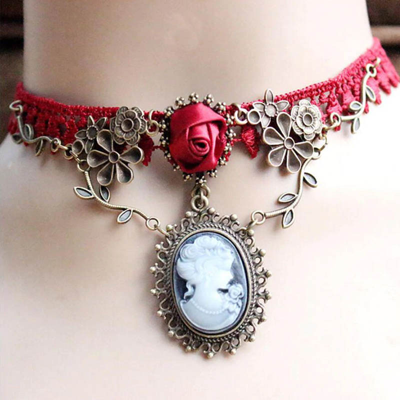 美品】カメオ風ヴィンテージチョーカー 楽天市場】ラリエット風 レッド