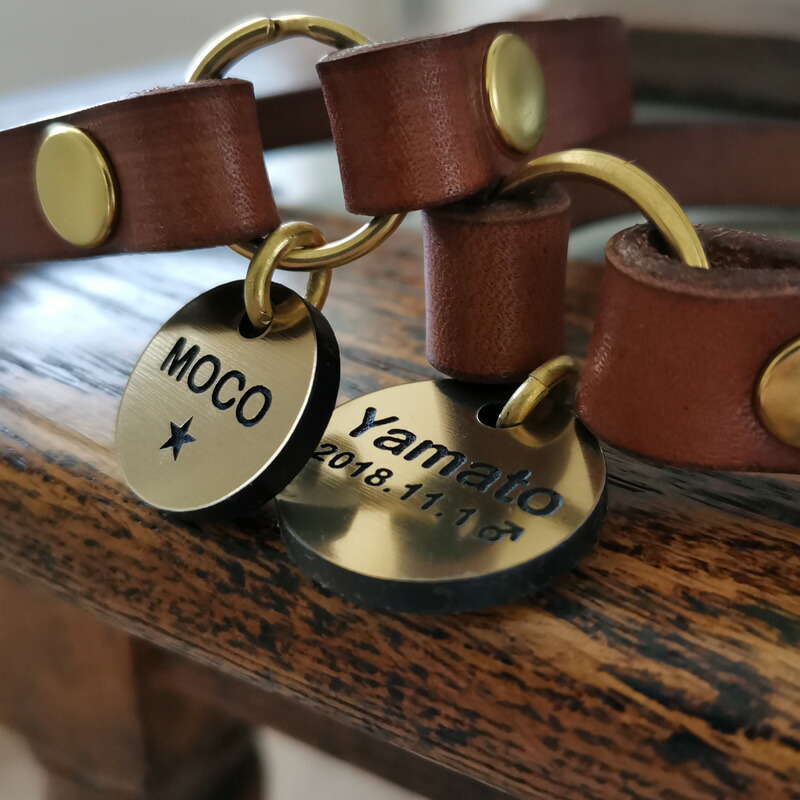 プースケ 真鍮タグ付き首輪チョーカー 濃い色デニム プースケ 真鍮タグ