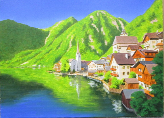 日の出の海の風景画（油絵肉筆画）885×1280 日の出の海の