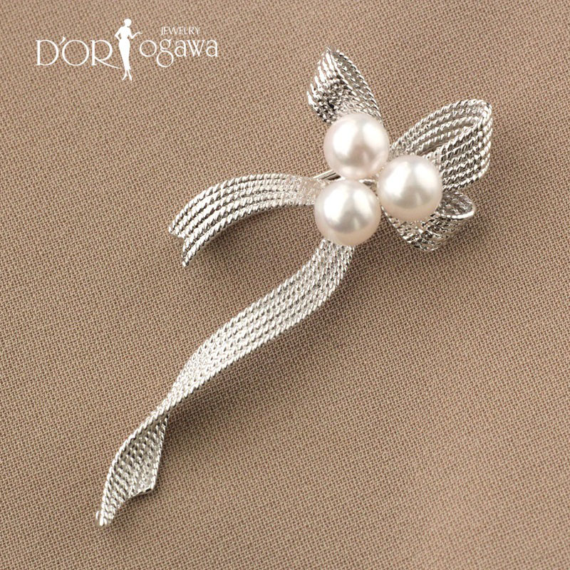 楽天市場】あこやパール / 淡水パール シルバー リボン ブローチあこや