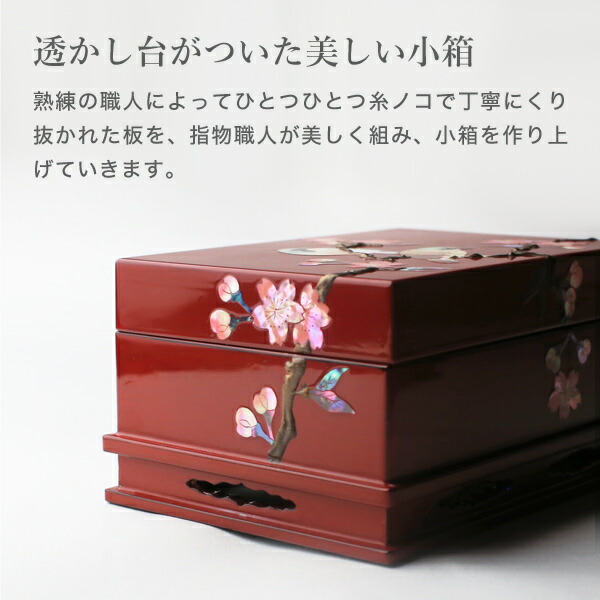 楽天市場】高岡漆器 螺鈿の透かし台付小箱 桜に樫鳥 朱 漆器 らでん