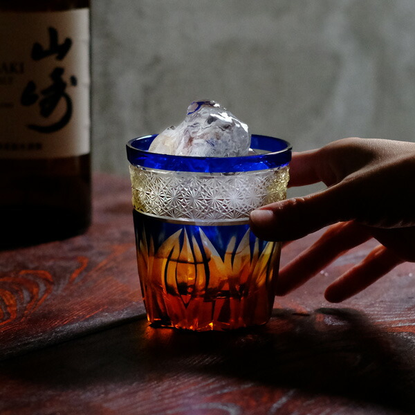 楽天市場】江戸切子 オールド 火華 amber 瑠璃色 haku硝子 切子グラス
