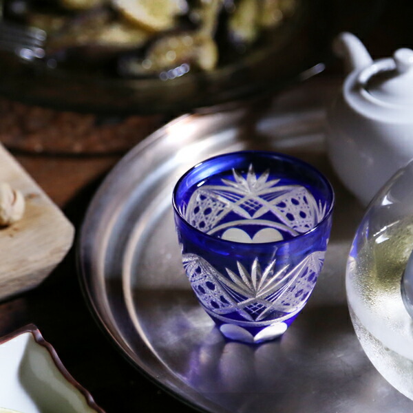 薩摩切子 猪口 八角 籠目文 青 酒器 ぐい呑み グラス 楽天市場】田島