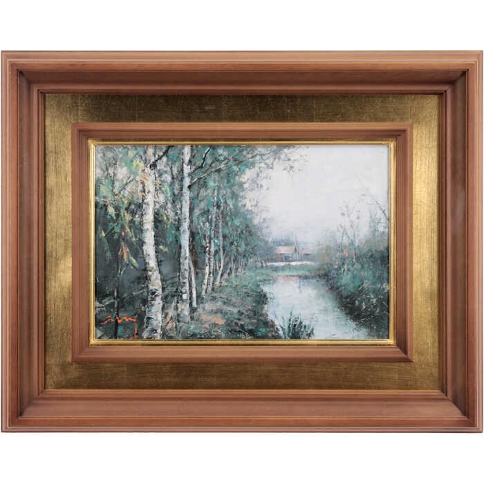 楽天市場】絵画 佐藤あつ子 油絵・油彩画 『白樺並木』 家 川 木 林