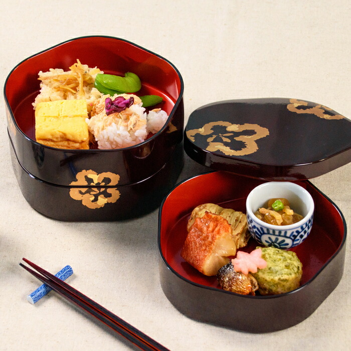 楽天市場】お重箱 梅型 3段 金梅｜三段重 おしゃれな重箱 お正月の