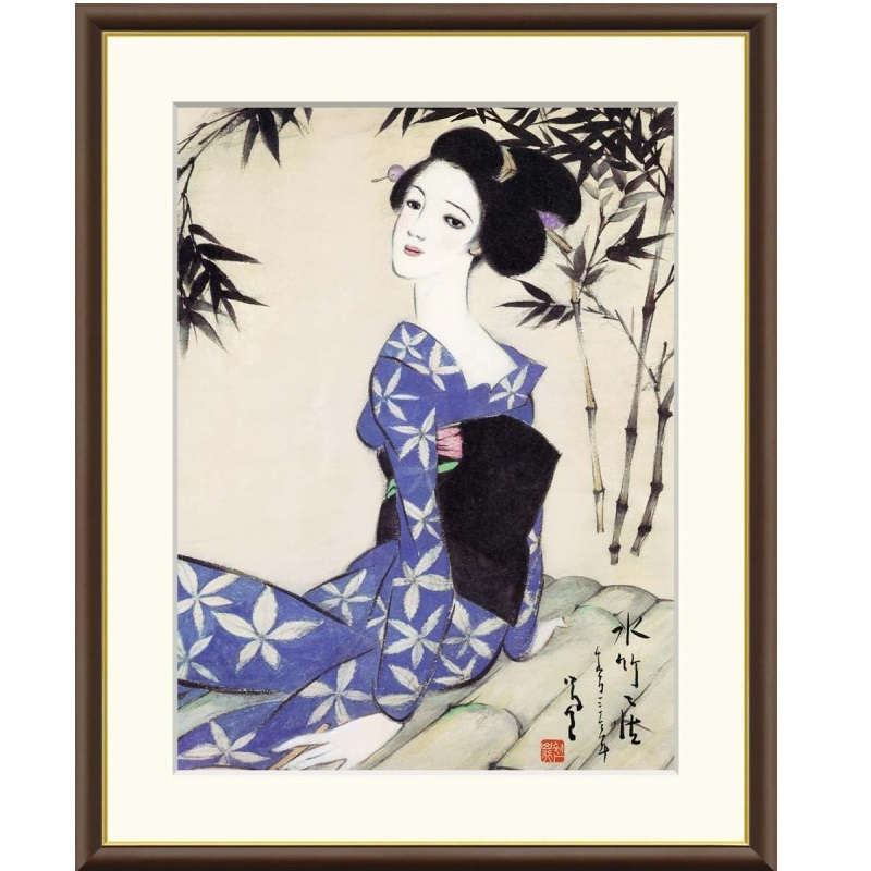 美品 掛け軸 竹久夢二筆「賀茂川」美人画 大正ロマン 二重箱 美品
