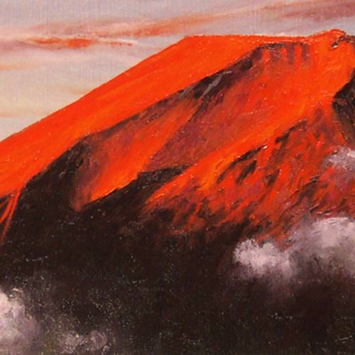 大山功作 赤富士絵画 油絵 風水 開運 縁起物 肉筆 木製額縁 富士山の絵