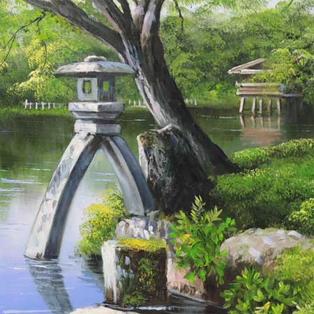 絵画 油絵 肉筆油絵 風景画 華の園 絵画 油絵 肉筆油絵 風景画 華の園