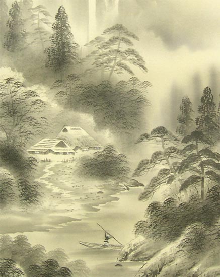 掛軸 山水画 掛軸 (掛け軸) 四季山水図（秋） 雪舟 尺五あんどん 約横