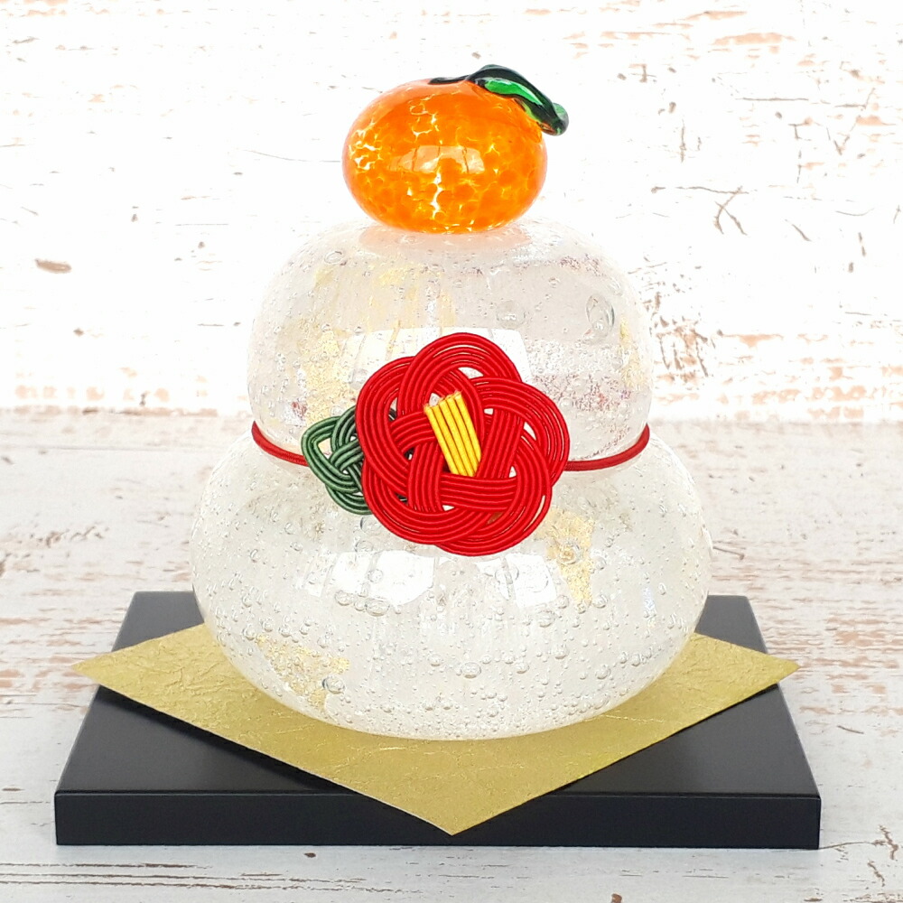 はなび【美品】つぶつぶみかんのモチモチ鏡餅 グラスタイム 組紐付き