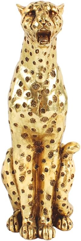 楽天市場】座っているヒョウの彫像彪彫刻ゴールドカラー高さ約26.5cm