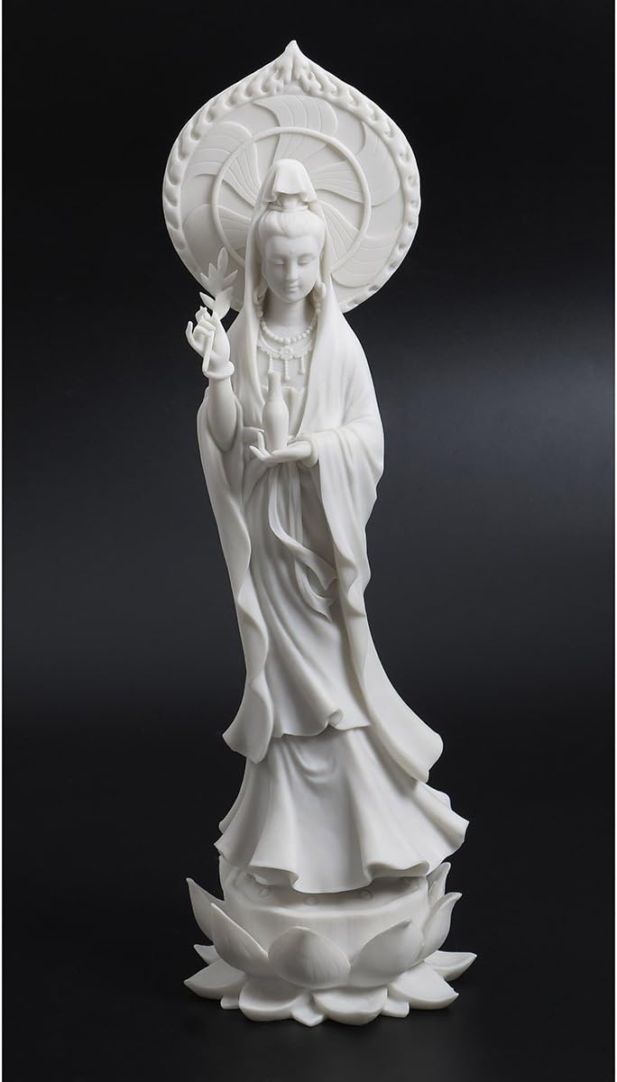 楽天市場】蓮華台座の上に立つ、観音菩薩彫像 高さ 約43.2cm 大理石風