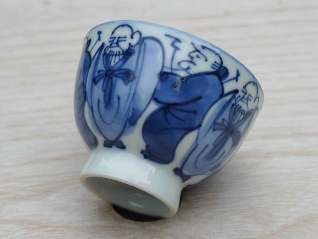 煎茶土山松泉造染付着彩三猿図煎茶碗6客組共箱煎茶道具