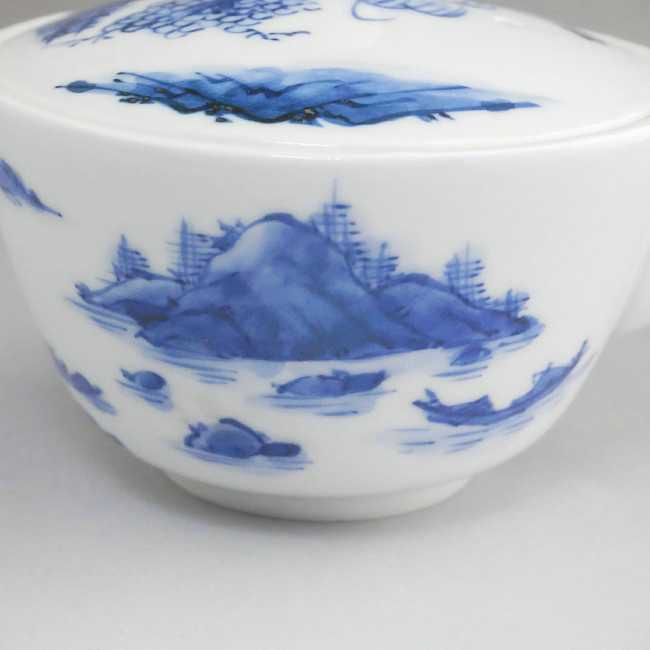 京焼 平安昭阿弥造 染付 山水文 扇面型 向付 五客 共箱 V R9496B 2025