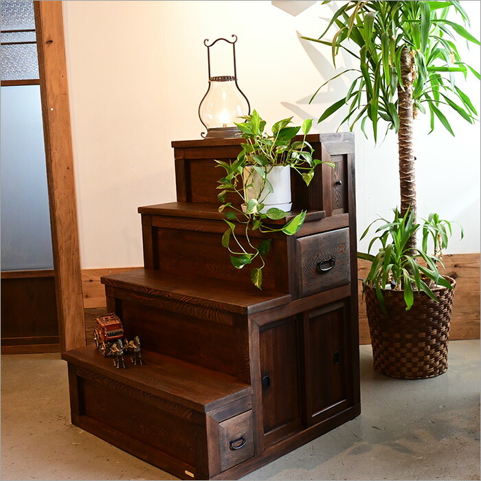 H19K25b アンティーク調 階段箪笥 4段