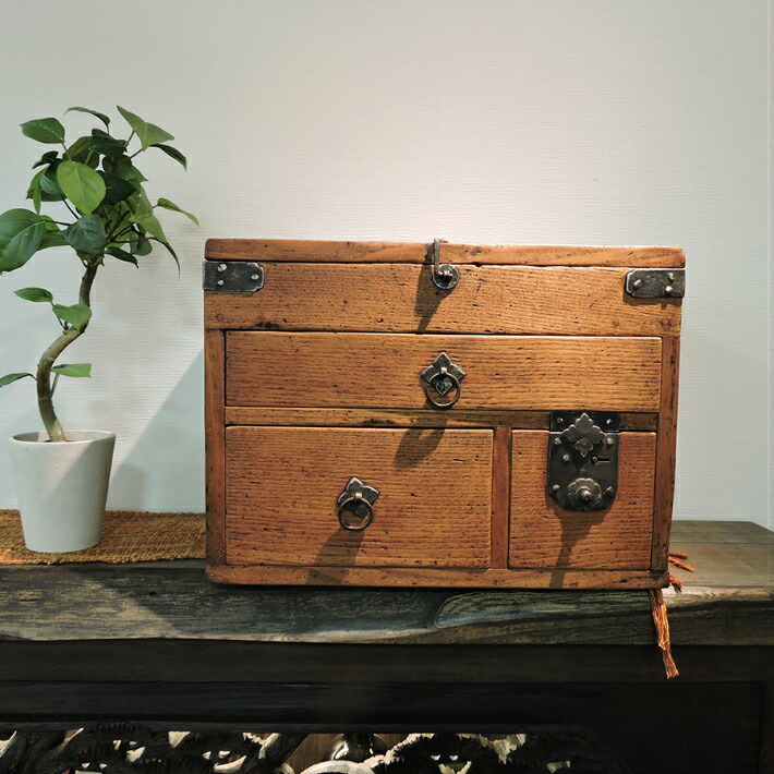 楽天市場】古民具 収納箱 裁縫箱 レトロ ソーイングボックス