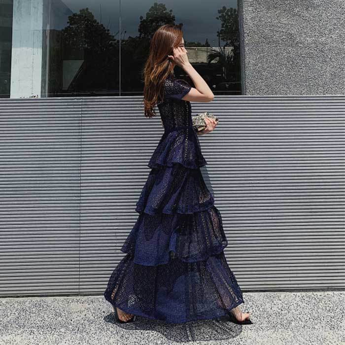 楽天市場】パーティドレス フレア フリル ティアード ワンピース