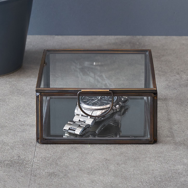 楽天市場】ガラスと真鍮でできた鏡付き収納ケース アンティーク