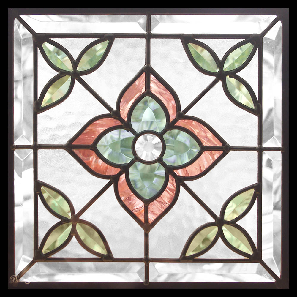 アンティークステンドグラス 窓枠 ガラス 硝子 2枚あり！透明ガラス 花