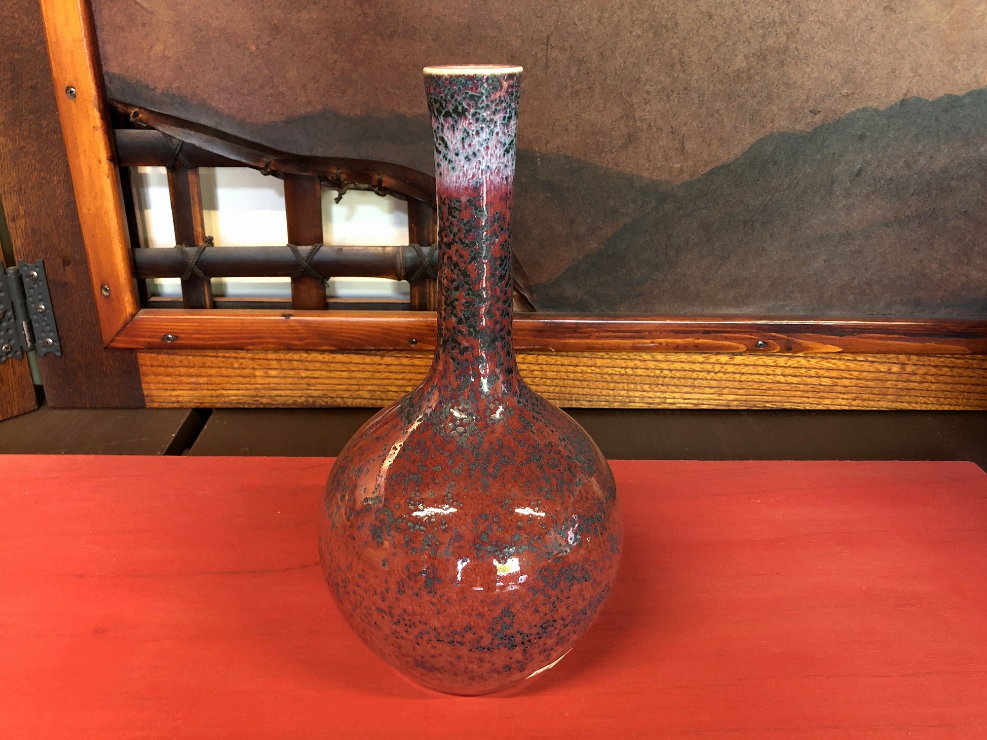 四郎窯日展作家四郎作紫尖紅面取壺共箱高さ23㎝上位作