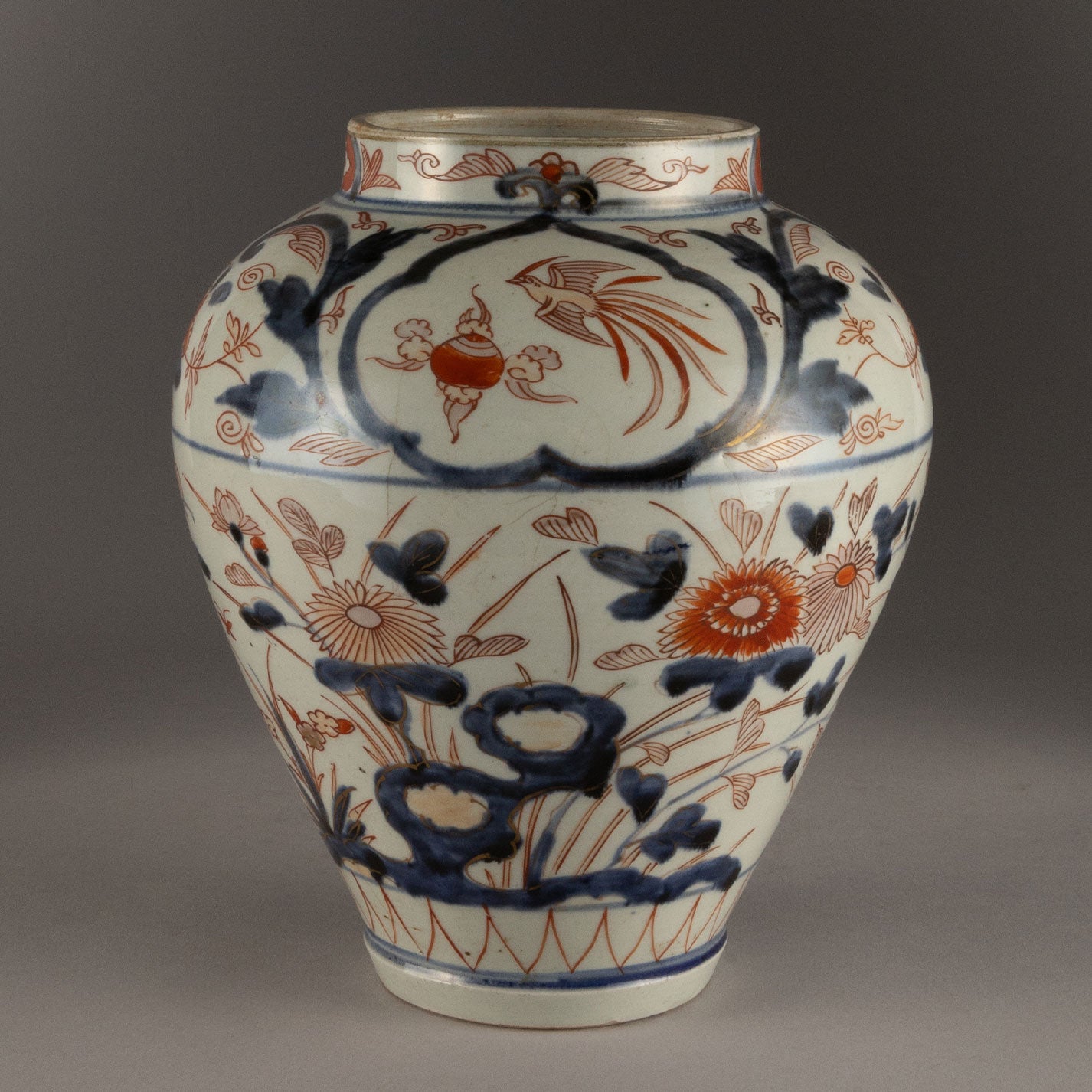 伊万里焼 大花瓶 壺 金襴手 花鳥文 骨董品 稀少 高さ76cm 狛犬 伊万里