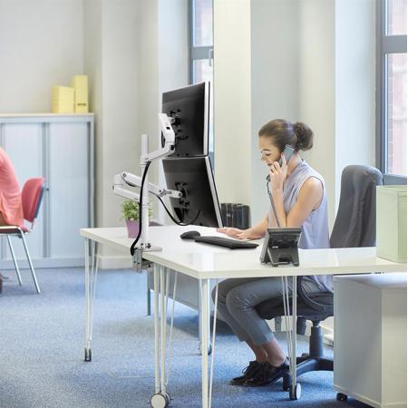 Ergotron LX Dual Stacking Monitor Arm with Tall Pole, White 45-509-216