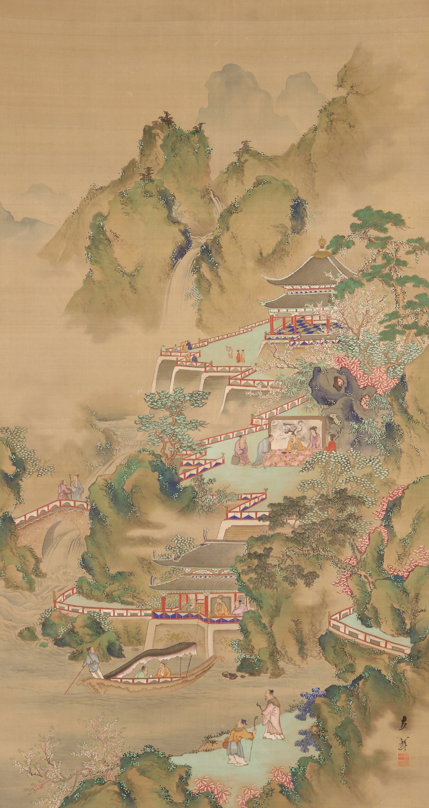 真作】堀江春斎/秋聲/秋景山水図/横物/掛軸/名家伝来/AD-165 真作