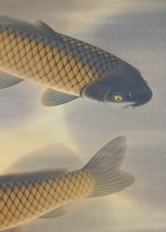 掛軸 / 鯉】コイ 松 日本画 巻物 骨董品 掛軸 / 鯉】コイ 松 日本画