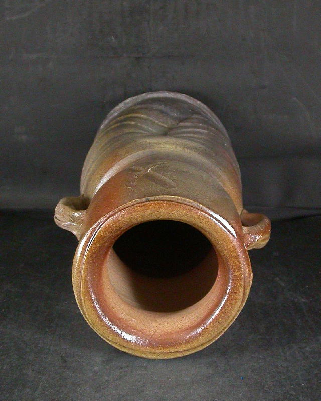 備前焼 登窯 備前市無形文化財 見附 文雄 共箱付き桟切り耳付き花入3