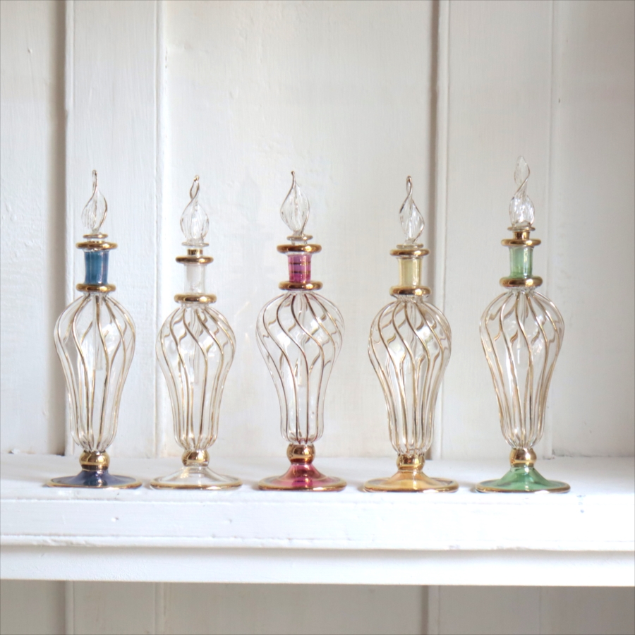 エジプト香水瓶 バルーン 17cm クリア/ブルー / ガラタバザール