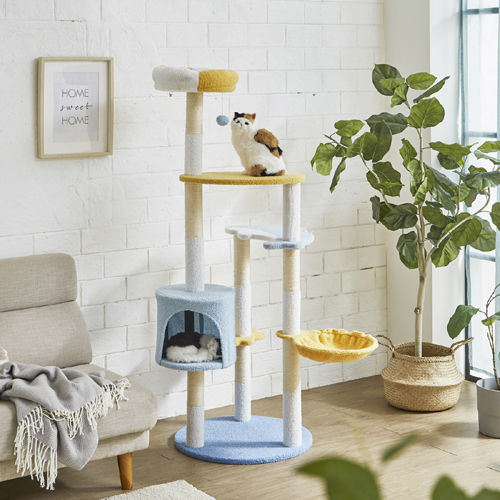 パステルブルー色の可愛いキャットタワー CAT-TW-AQUA 後藤家具物産