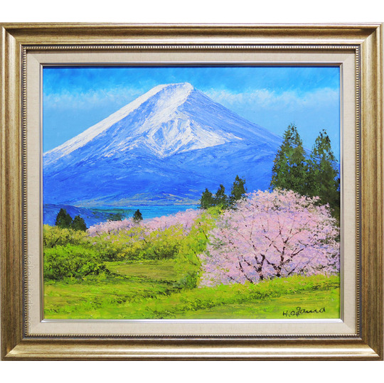 絵画色鉛筆風景画『富士と桜並木』原画 絵画色鉛筆風景画『富士と桜