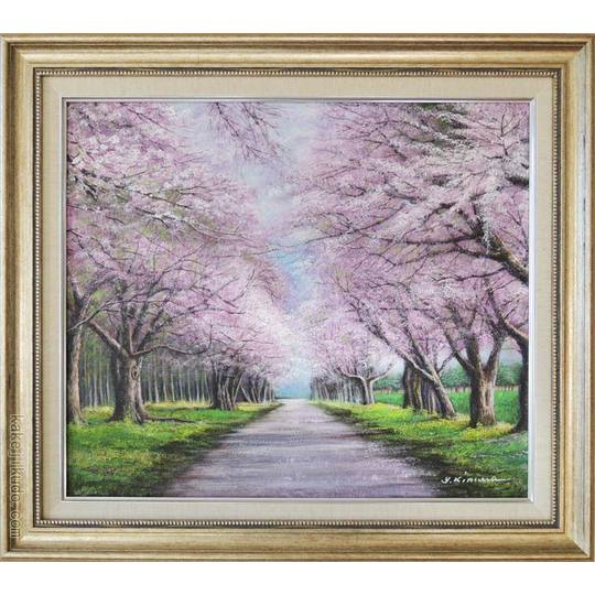 絵画 油絵 風景画 川沿いの並木道 F12 絵画 油絵 風景画 川沿いの