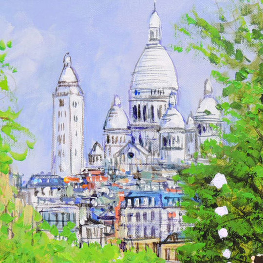 モンマルトル サクレクール寺院 油彩 額装 F4号 作者不詳 サインあり送込