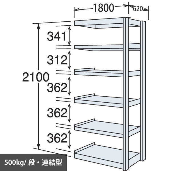 6N76ZT-Z269 オカムラ 中量棚 段500kg 天地6段 連結型 2100高さ 1800幅