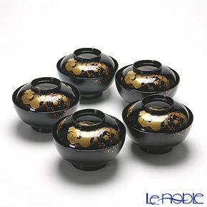 輪島塗 草花絵替 図替 蒔絵 煮物椀 五客 浅己 浅見② 輪島塗 草花絵替